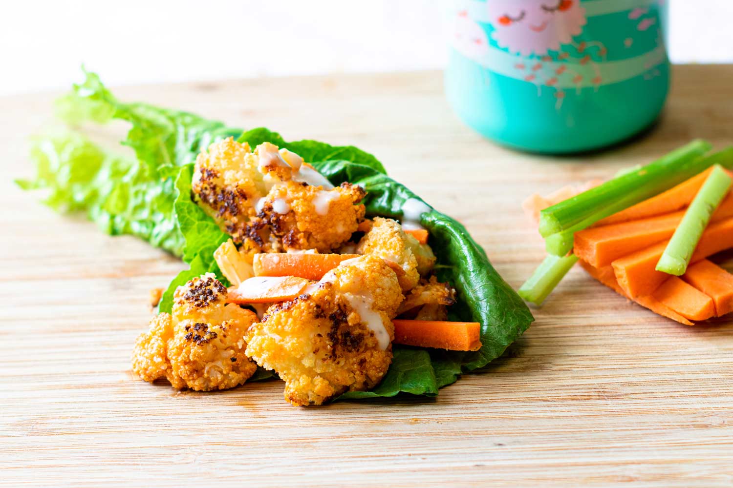 vegan buffalo cauliflower lettuce wraps