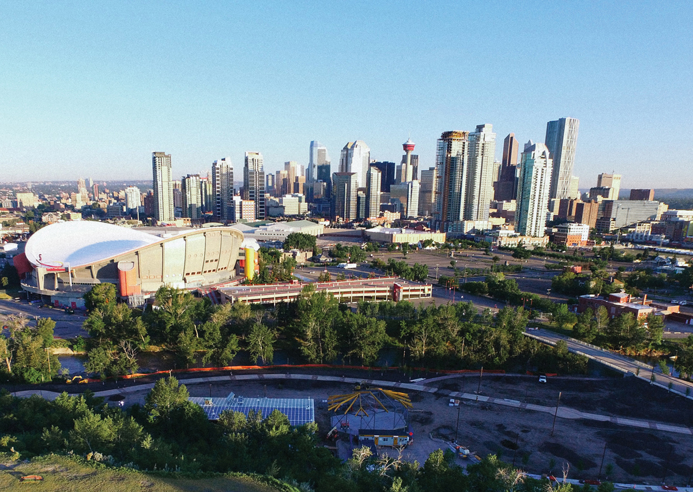 Walk to the broadcast booth at the Saddledome 