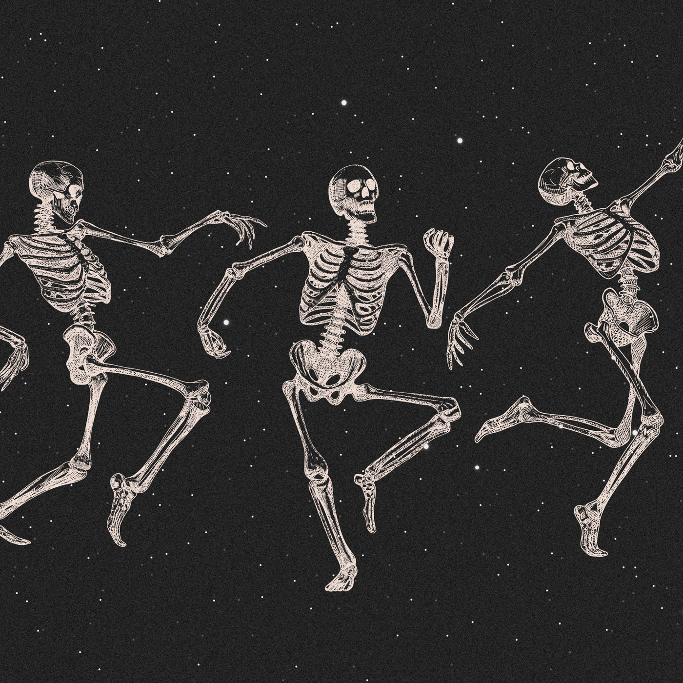 An illustration of skeletons dancing