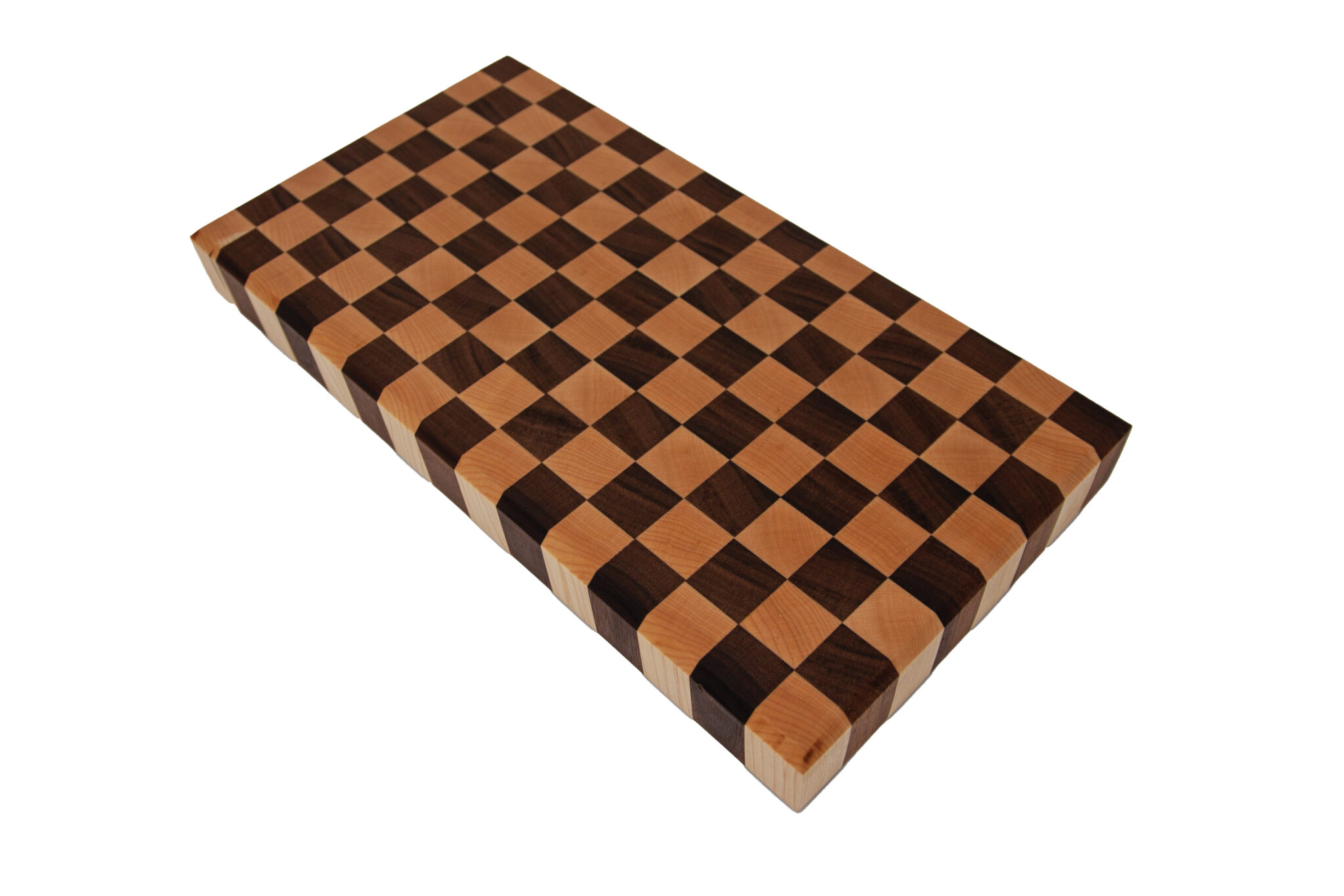 A wooden board with a checkerboard pattern.
