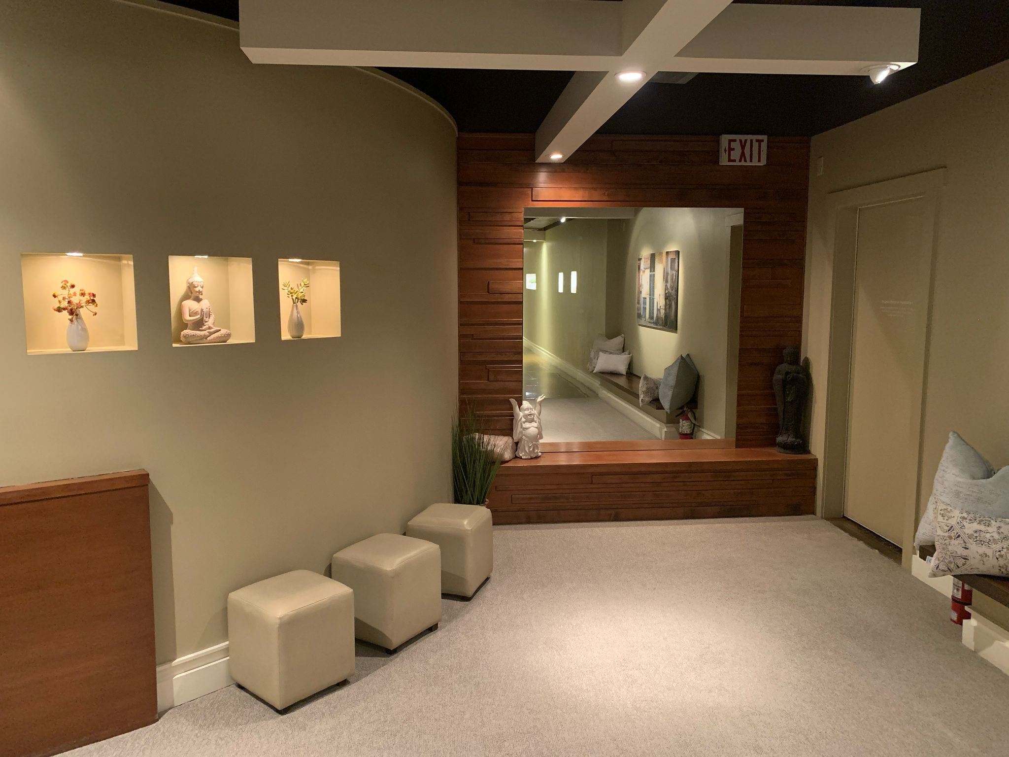 The interior of a yoga studio.