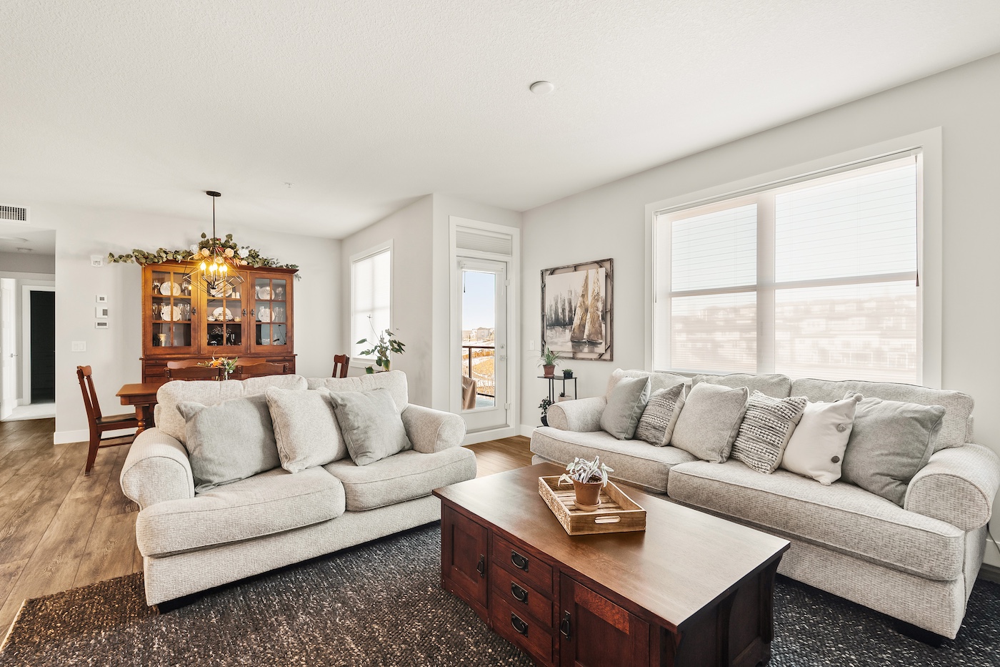 A living room with couches and a coffee table