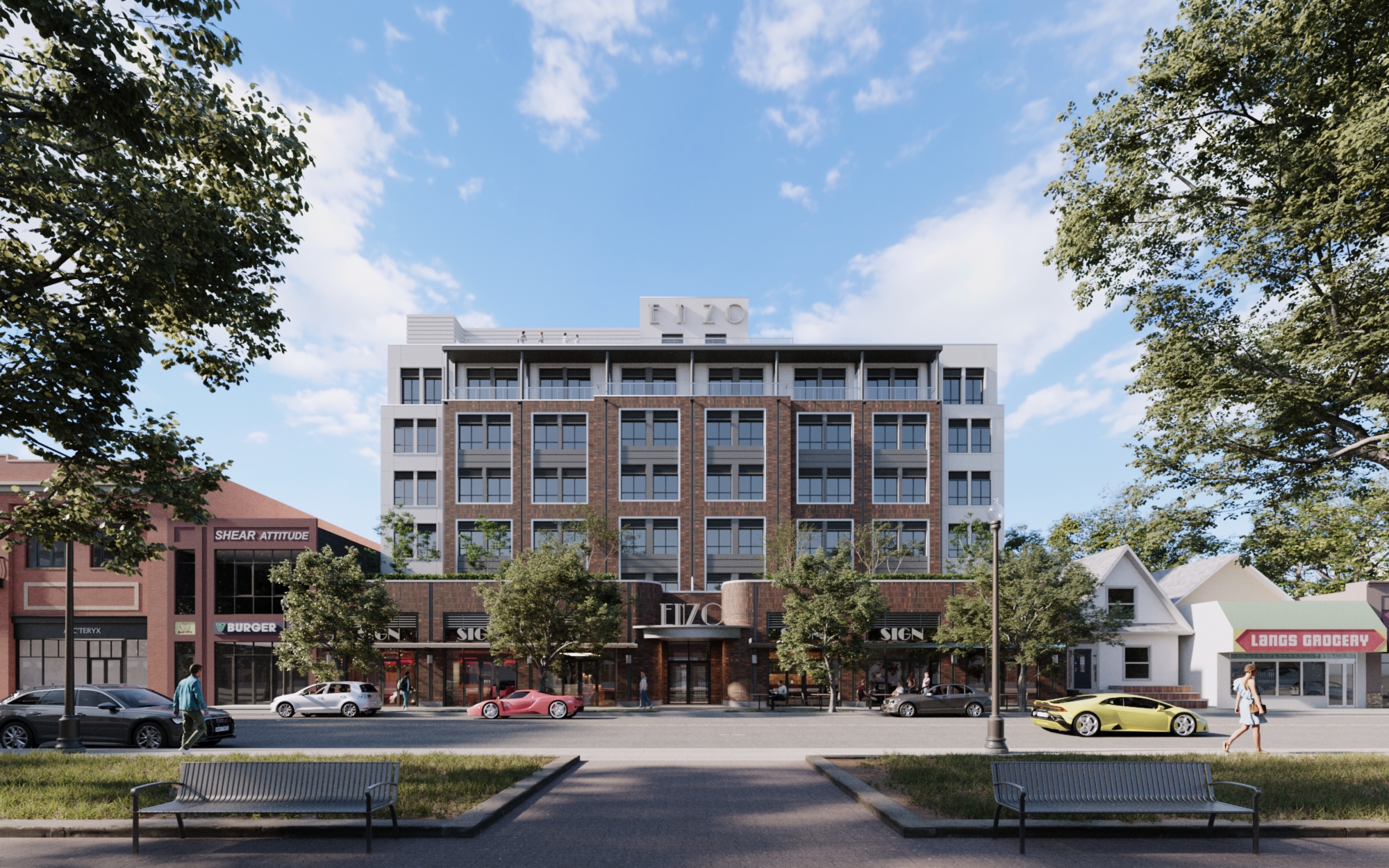 A photo rendering of an apartment complex.