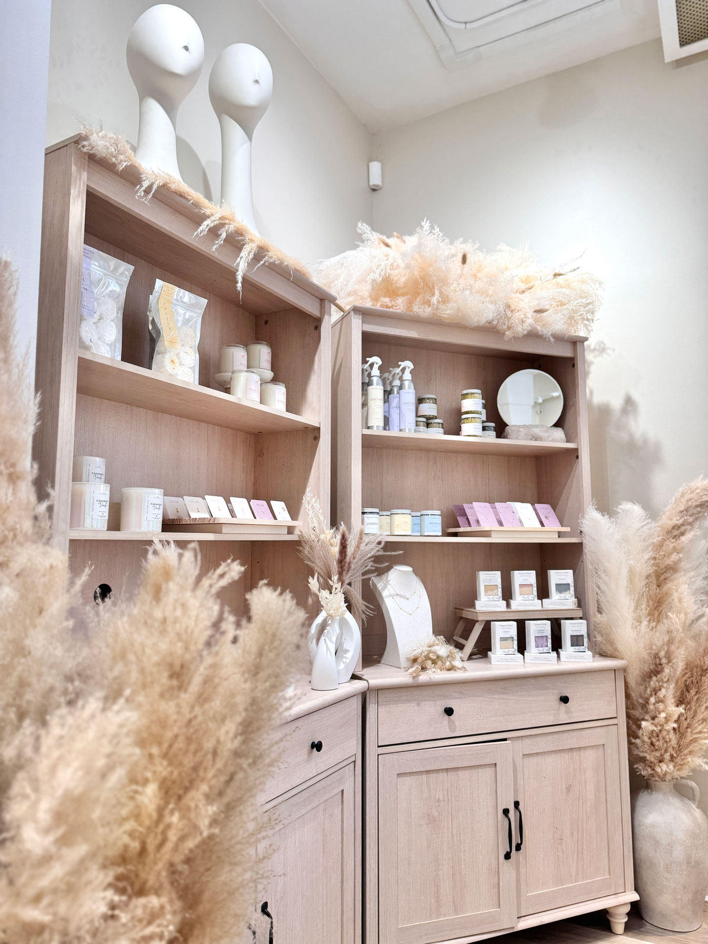 Products displayed on a shelf in a store.