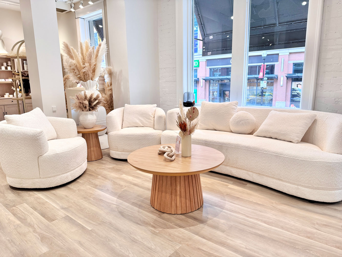 A couch seating area in a jewellery store.