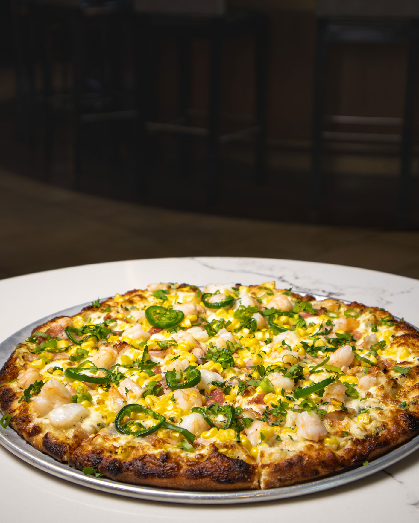 A pizza sitting on a table
