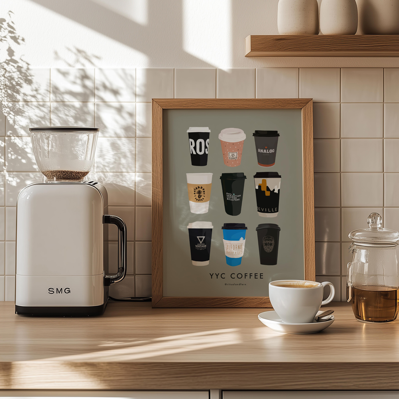A coffee print sits on a kitchen counter