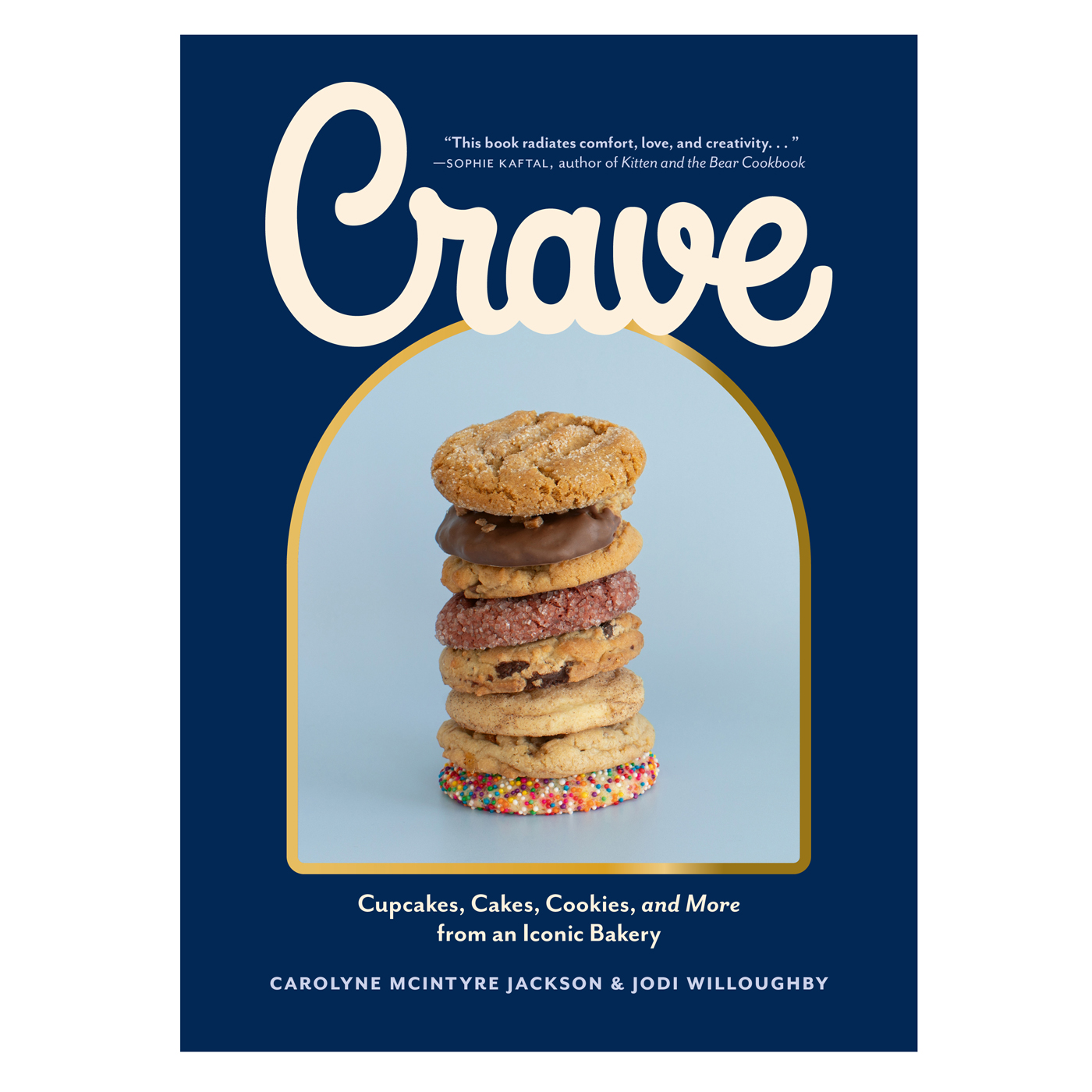 A cookbook with a stack of cookies on the cover