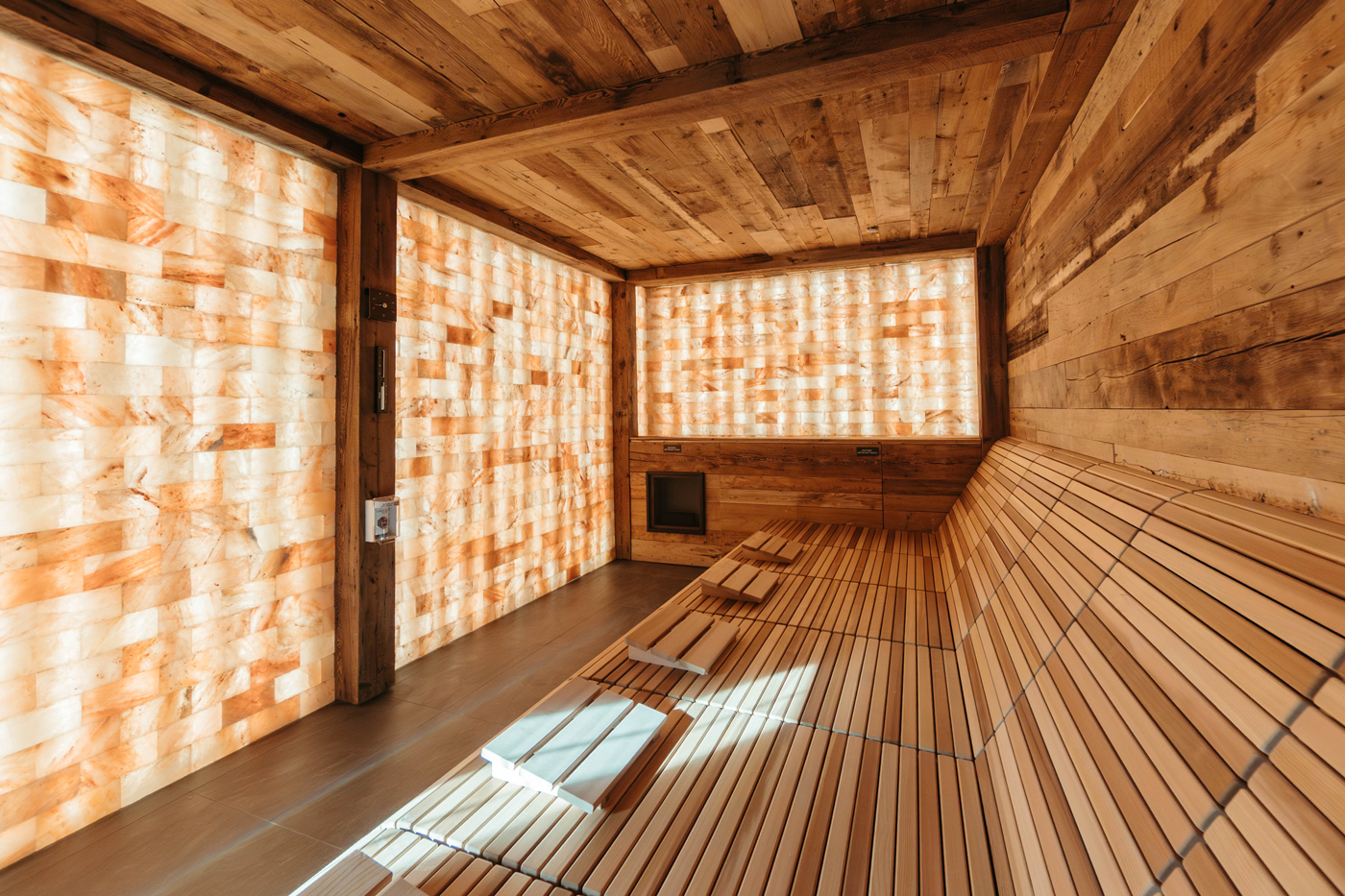 A salt lodge with wooden seating