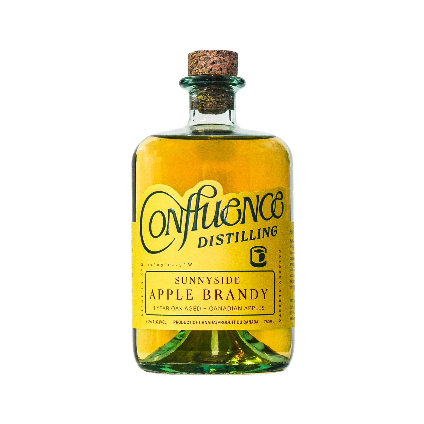 A bottle of yellow apple brandy