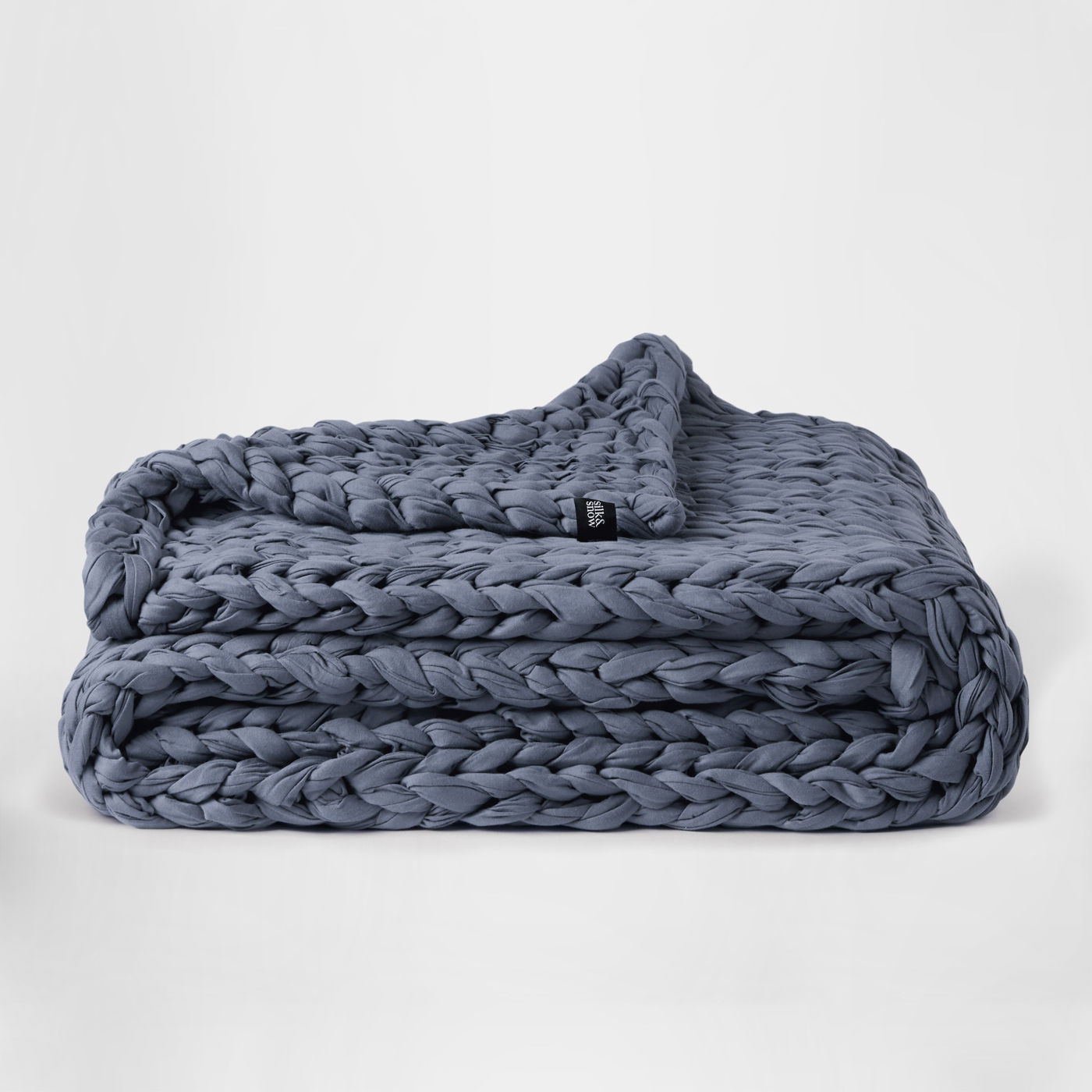 A blue knitted blanket