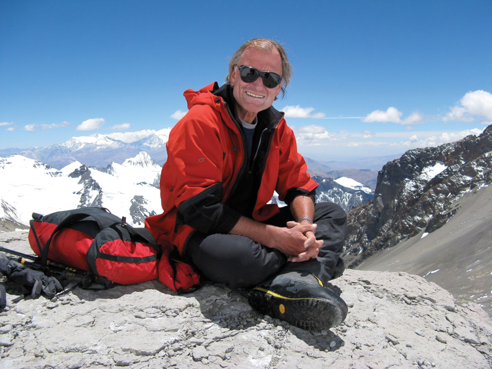 Laurie Skreslet on Nevado Aconcagua. At 23,000 feet, it is the highest mountain in the Western hemisphere. The picture was taken at 19,200 feet at camp 2.