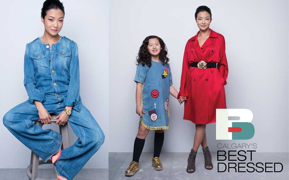 LEFT: Denim jumpsuit by Isabel Marant Étoile; watch by Rolex; shoes by Christian Louboutin.RIGHT: Trench Coat by The Row; belt by Blumarine; pumps by Saint Laurent.(On Scarlett) Dress by Stella McCartney Kids; shoes were purchased while travelling.