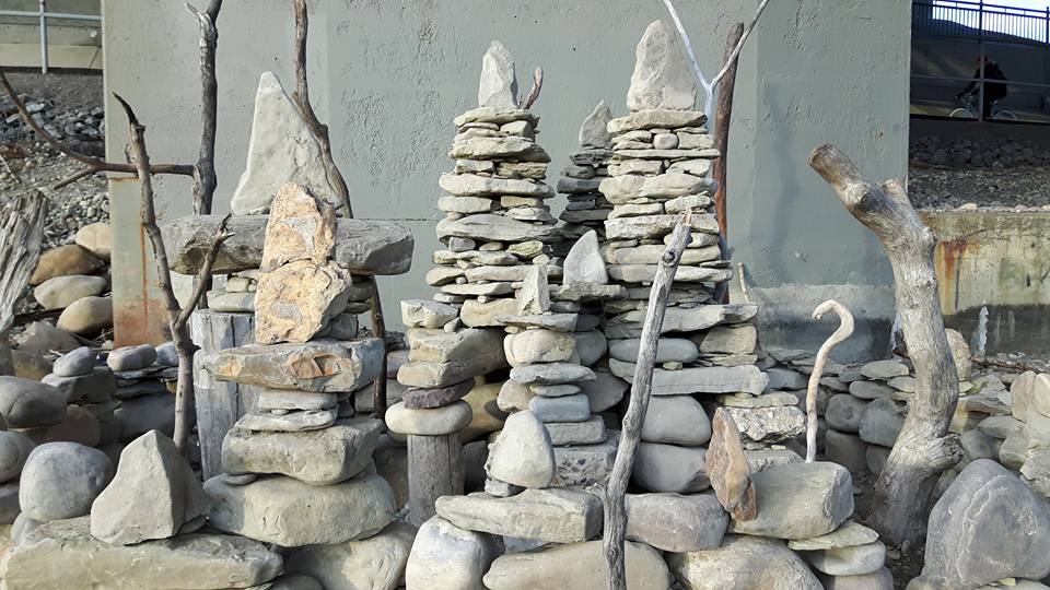 A closer look at the rock towers that make up Materi's piece Beach Fort.