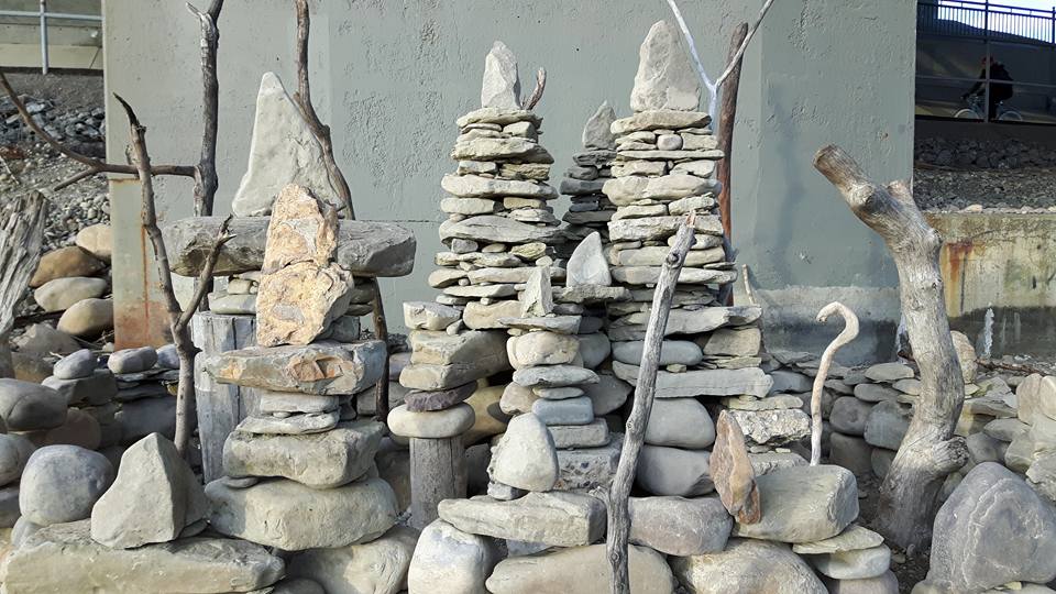 A closer look at the rock towers that make up Materi's piece Beach Fort.