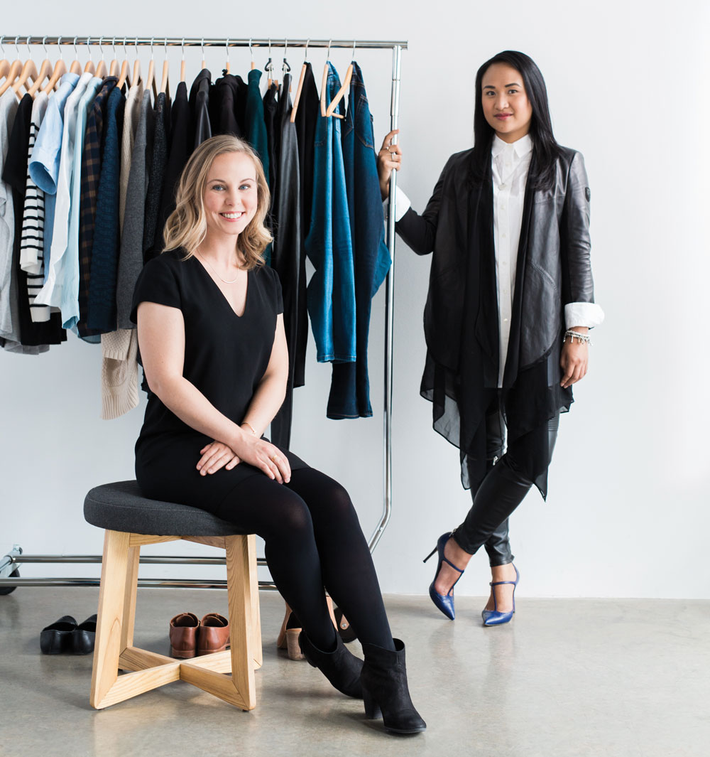 Minimal wardrobe enthusiast Chelsea Watson (left) and Calgary-based stylist Hazel Anderson.