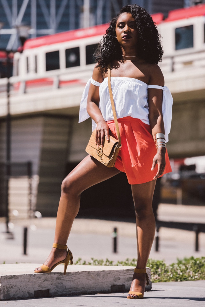 Top from na-kd.com; shorts from aqaq.com; shoulder bag from na-kd.com; shoes from Spring.