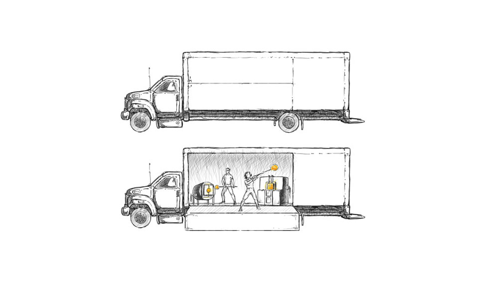 Scholefield's illustration demonstrates how the mobile studio looks and functions.