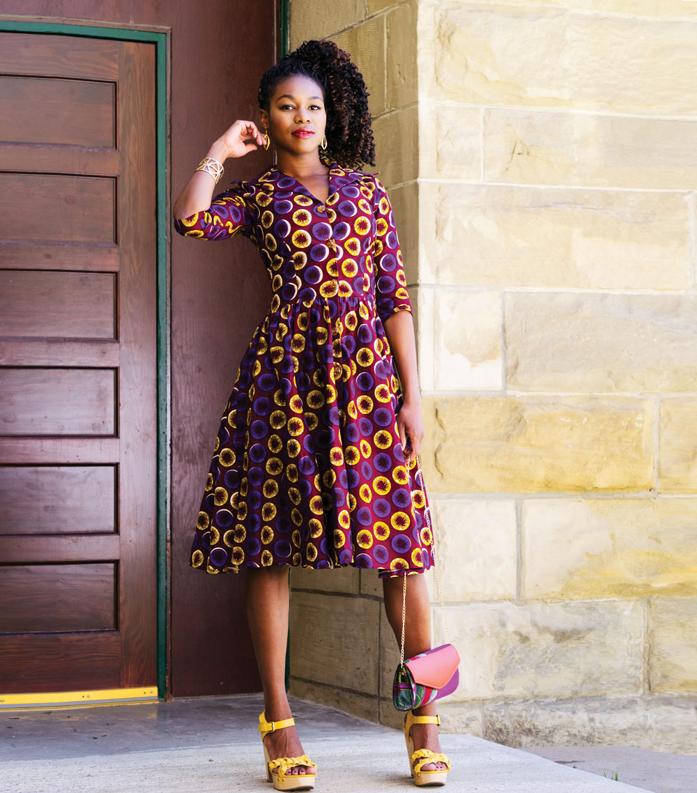 Handmade dress was purchased in Ghana; shoes were a gift; clutch and all jewellery from Alora Boutique.