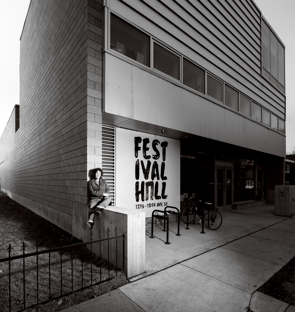 Kerry Clarke, artistic director of the Calgary Folk Music Festival, outside Festival Hall.