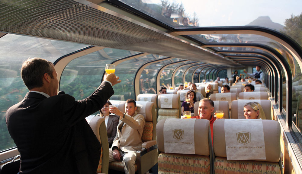 Guests are welcomed aboard with a toast.