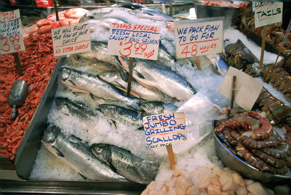 Seafood at Pike Place Market.