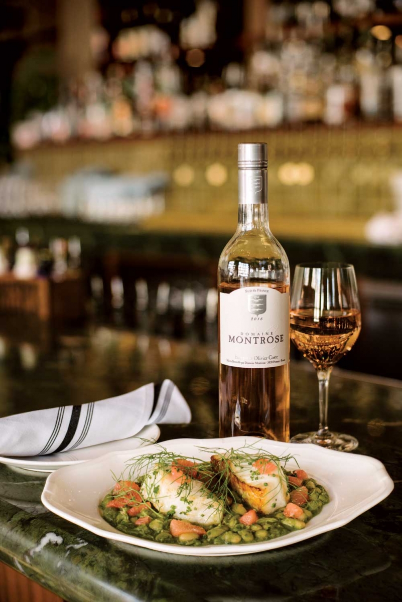 Domaine Montrose rosé paired with the wood-roasted ling cod dish at Bridgette Bar.