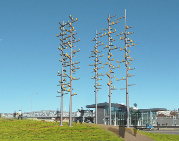 From up close, the poles seem random, but when viewed at a distance, they will appear to form perfect circles.